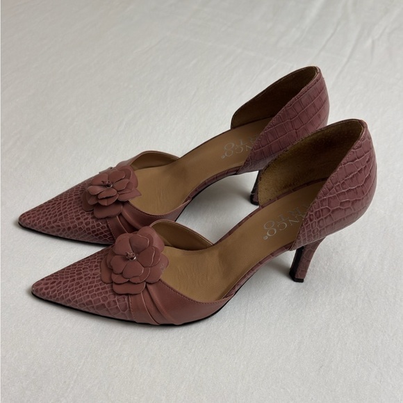 Vintage Franco Sarto Pink Leather Pointed Toe Floral Heels Size 8.5 Boho Retro - Picture 3 of 10